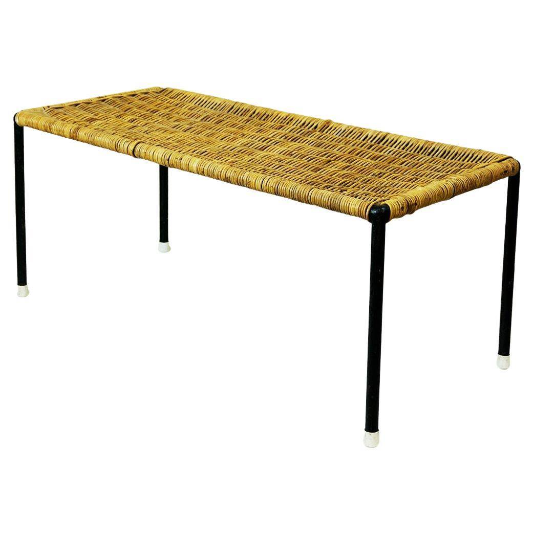 Black steel and wicker side table by Carl Auböck, mid-century.