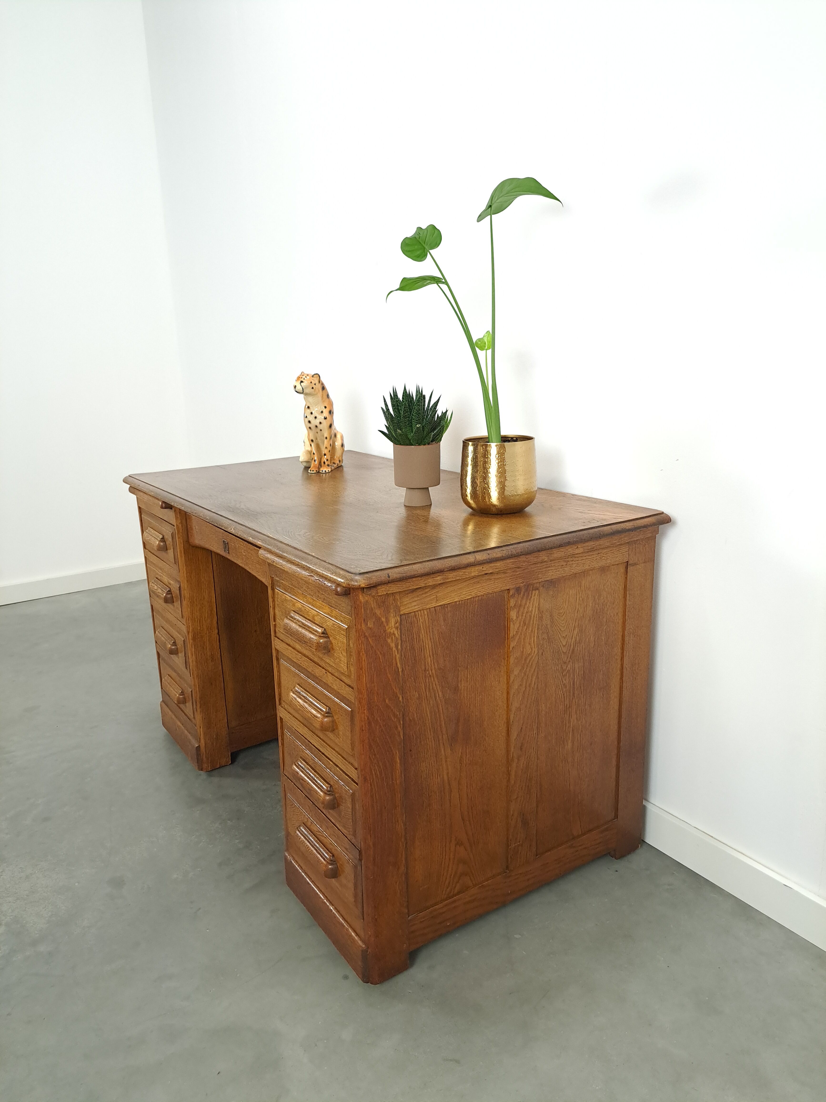 Old oak notary office with drawers, desk