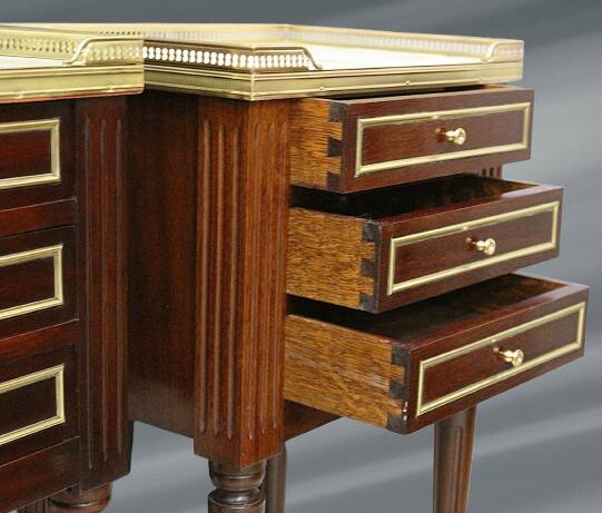 Pair of Mahogany Nightstands with White Carrara Marble in Louis XVI Style