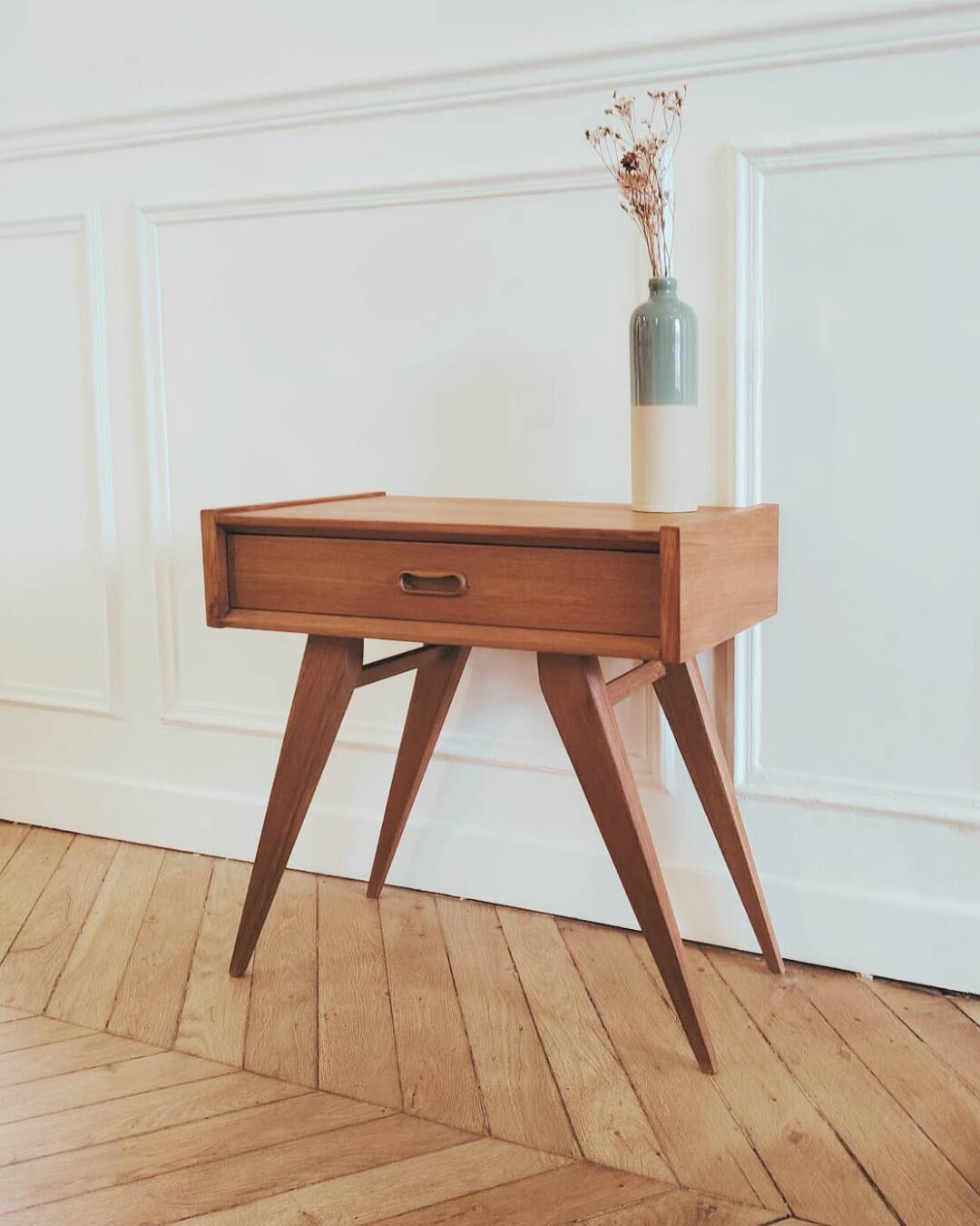 Renovated vintage Scandinavian style bedside table