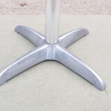 Foldable bistro table with teak top and aluminum base