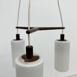 Mid-century design pendant lamp teak and opaline glass, 1970s