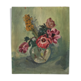 Bouquet of ancient flowers on panel