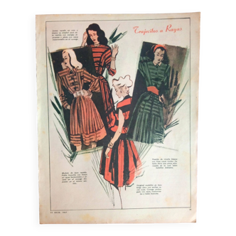 A vintage illustration, women's fashion, 1940