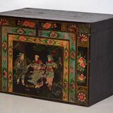 Ancien coffre oriental avec peinture de la guerrière Yang Mulan (c.1900) #9