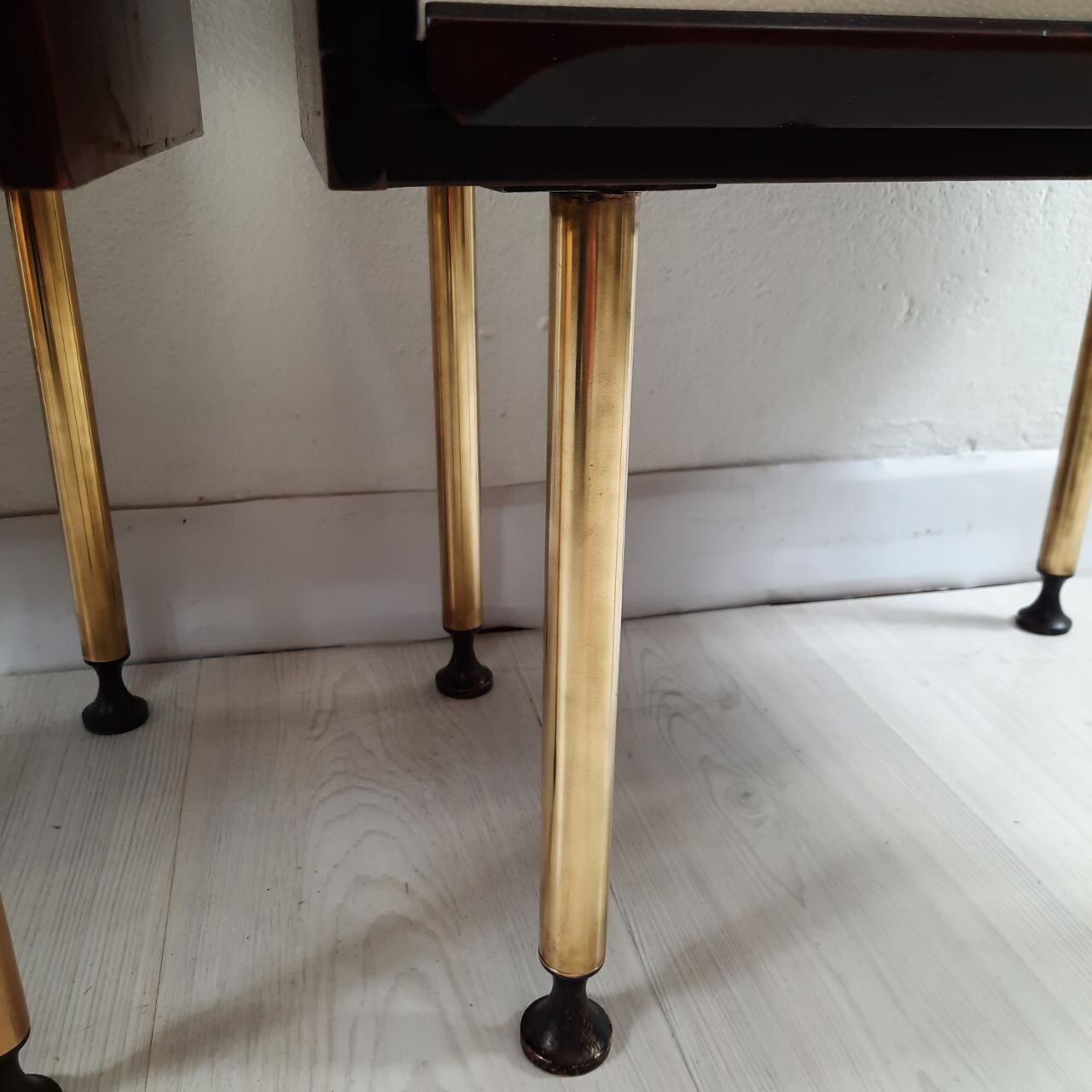 Dresser / chest of drawers and bedside tables - 1960s - faux leather brass