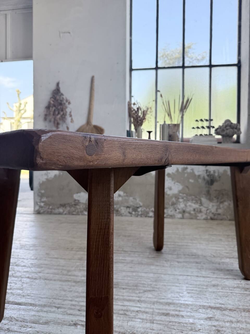 Brutalist oak table by De Puydt, Belgium 1970