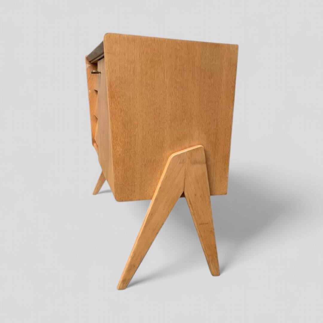 Vintage chest of drawers with compass legs, light oak, 1960s