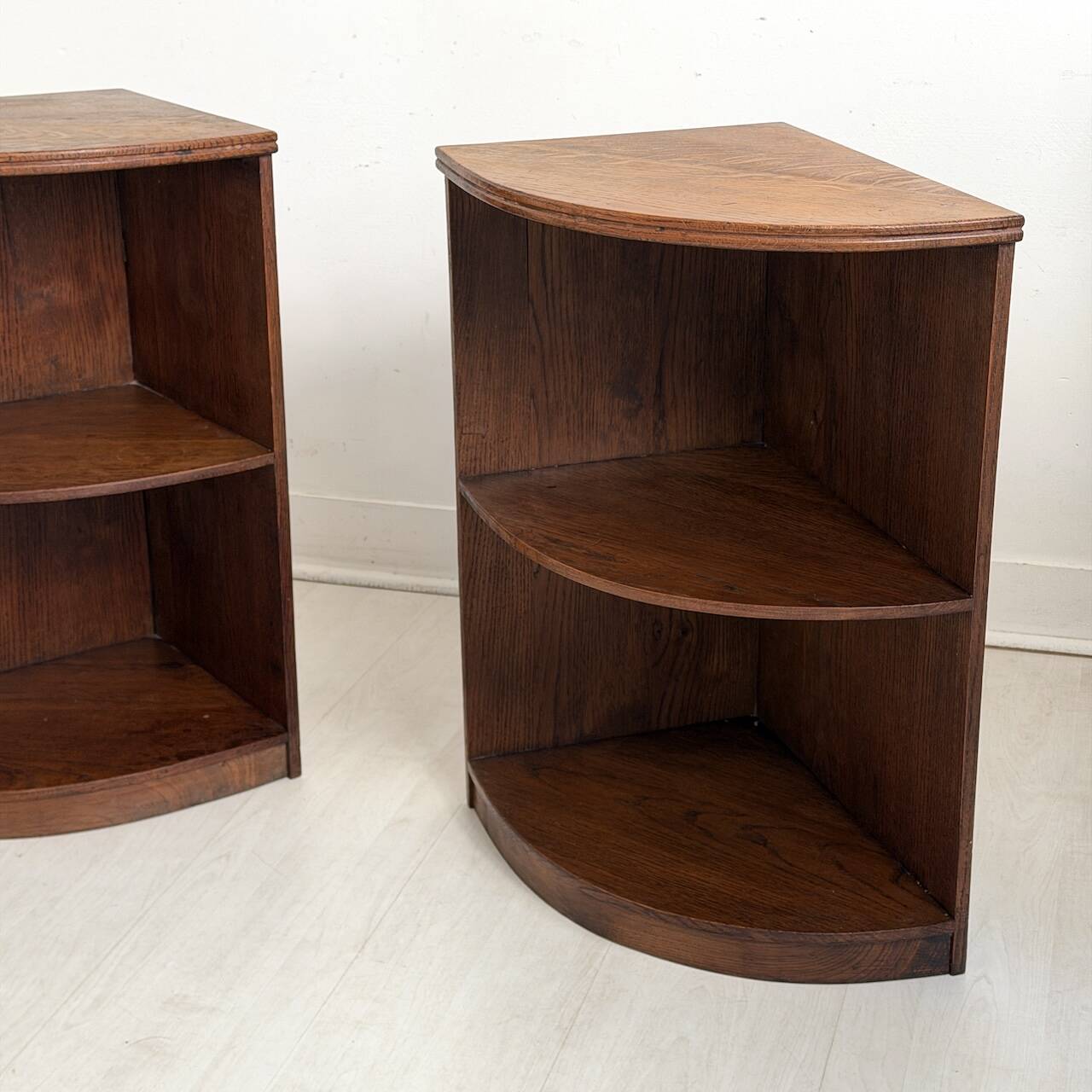 Pair of vintage 1950s corner side tables.