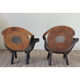 Paire de fauteuils vintage bois sculpté et rotin 1960
