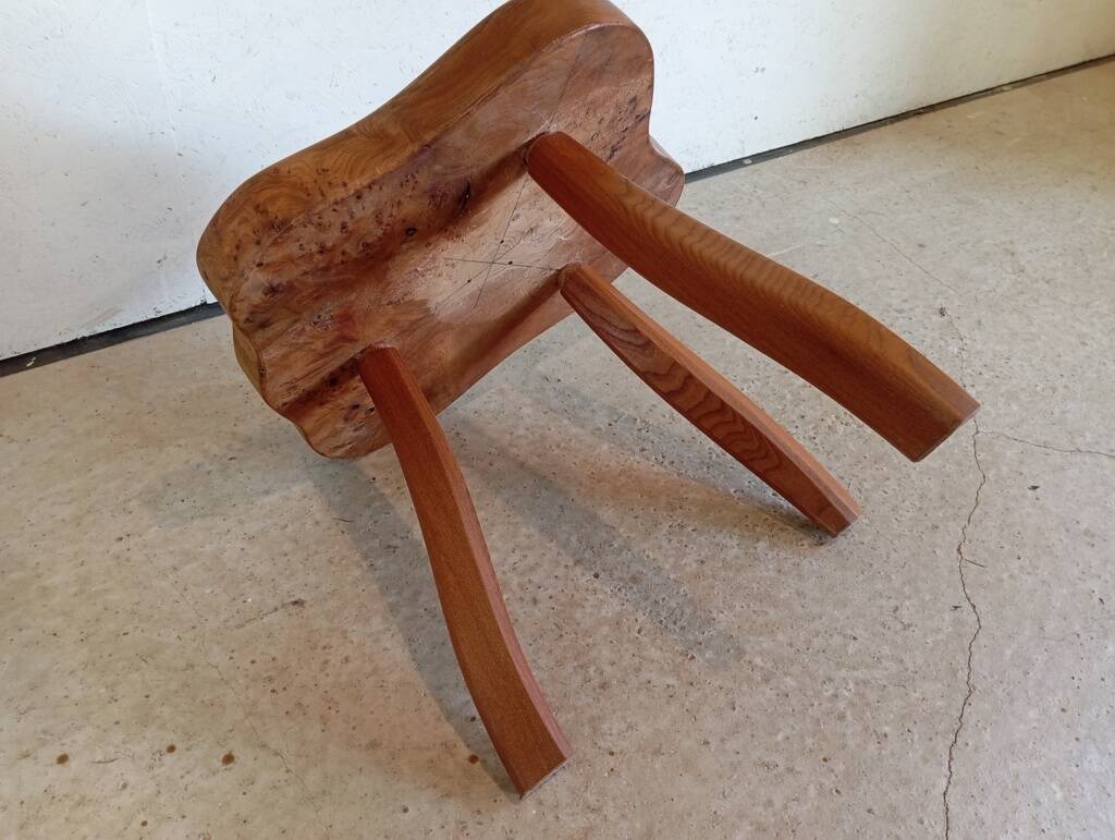 Freeform elm burl tripod coffee table