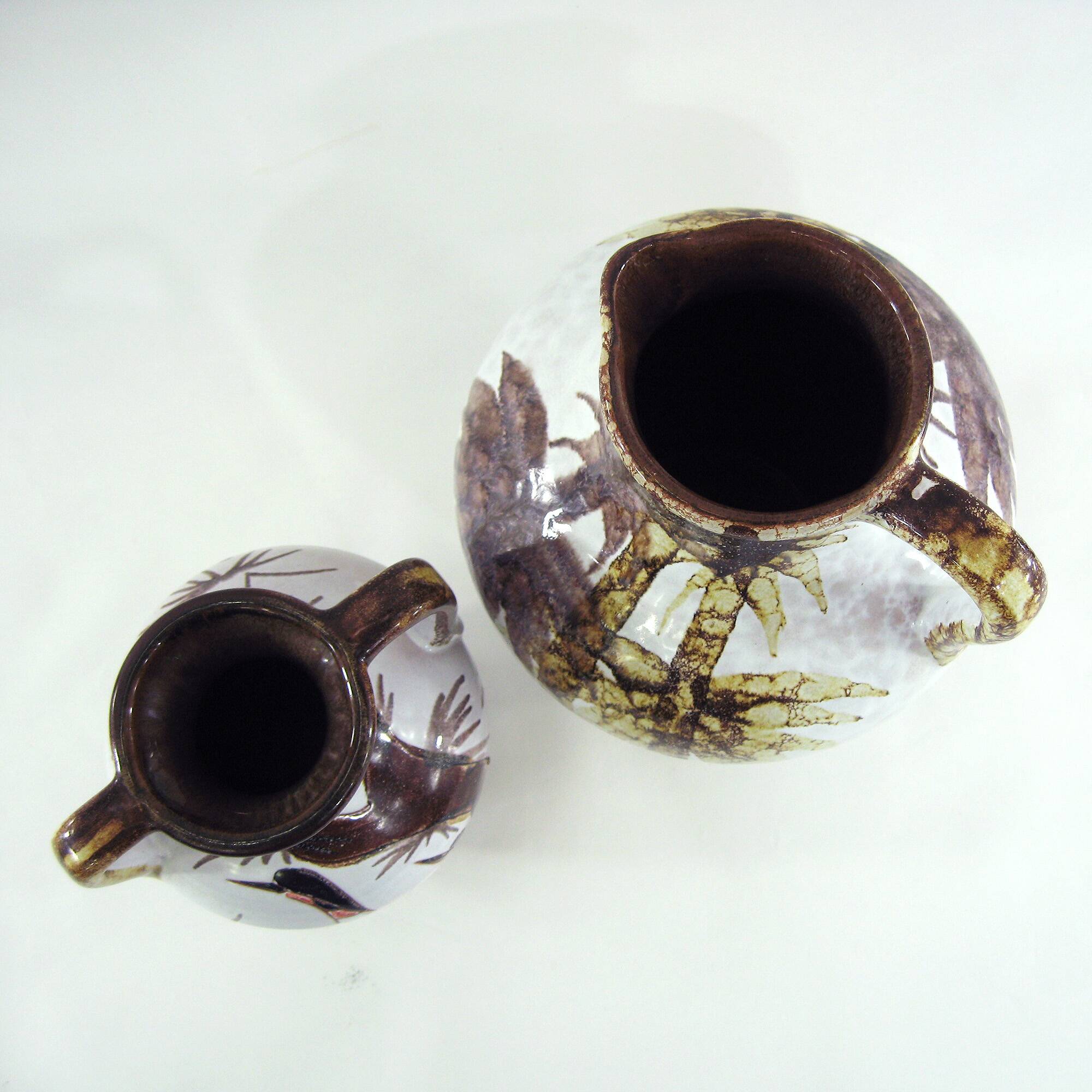 2 West Germany vases - trees and Japanese cranes decor - Marei Keramik - vintage 60s