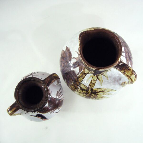 2 vases West Germany - décor arbres et grues du Japon - Marei Keramik - vintage années 60