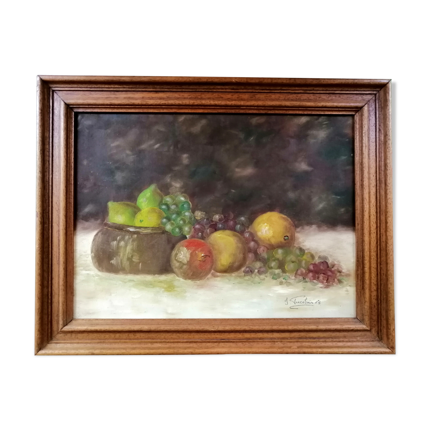 Still life with fruit signed, dated and framed 54cmX42cm