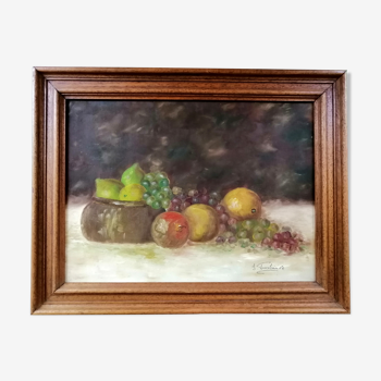 Still life with fruit signed, dated and framed 54cmX42cm
