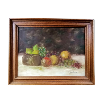 Still life with fruit signed, dated and framed 54cmX42cm