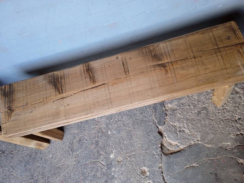 Pair of 2 patinated solid wood benches / stools