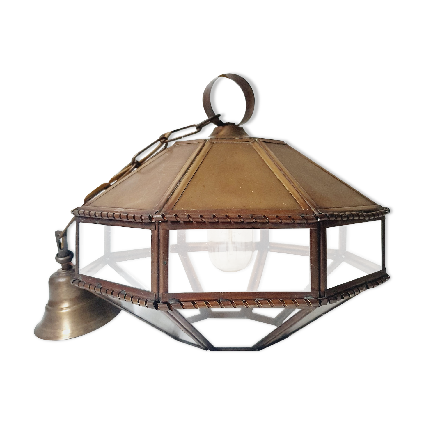 Art Deco glass and brass pendant lamp