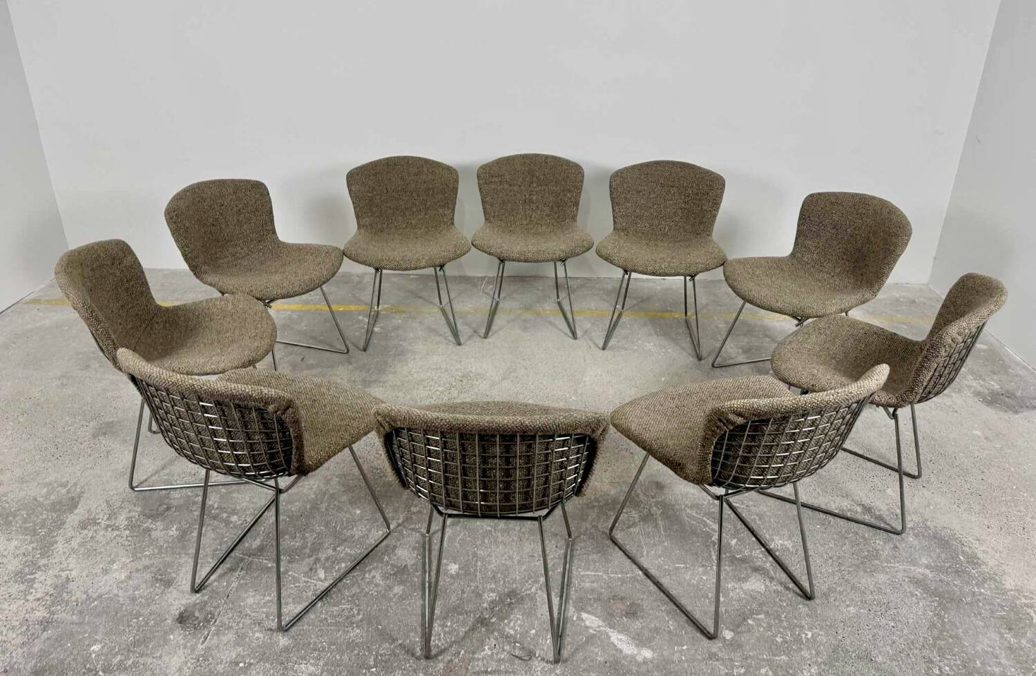 Set of 10 Wire chairs by Harry Bertoia for Knoll