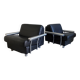 pair of armchairs, black leather & stainless steel, 1990