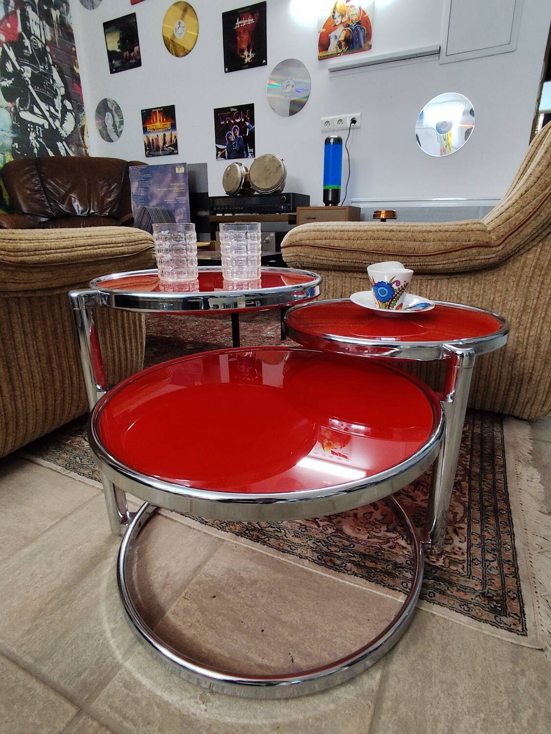 Red tempered glass coffee table