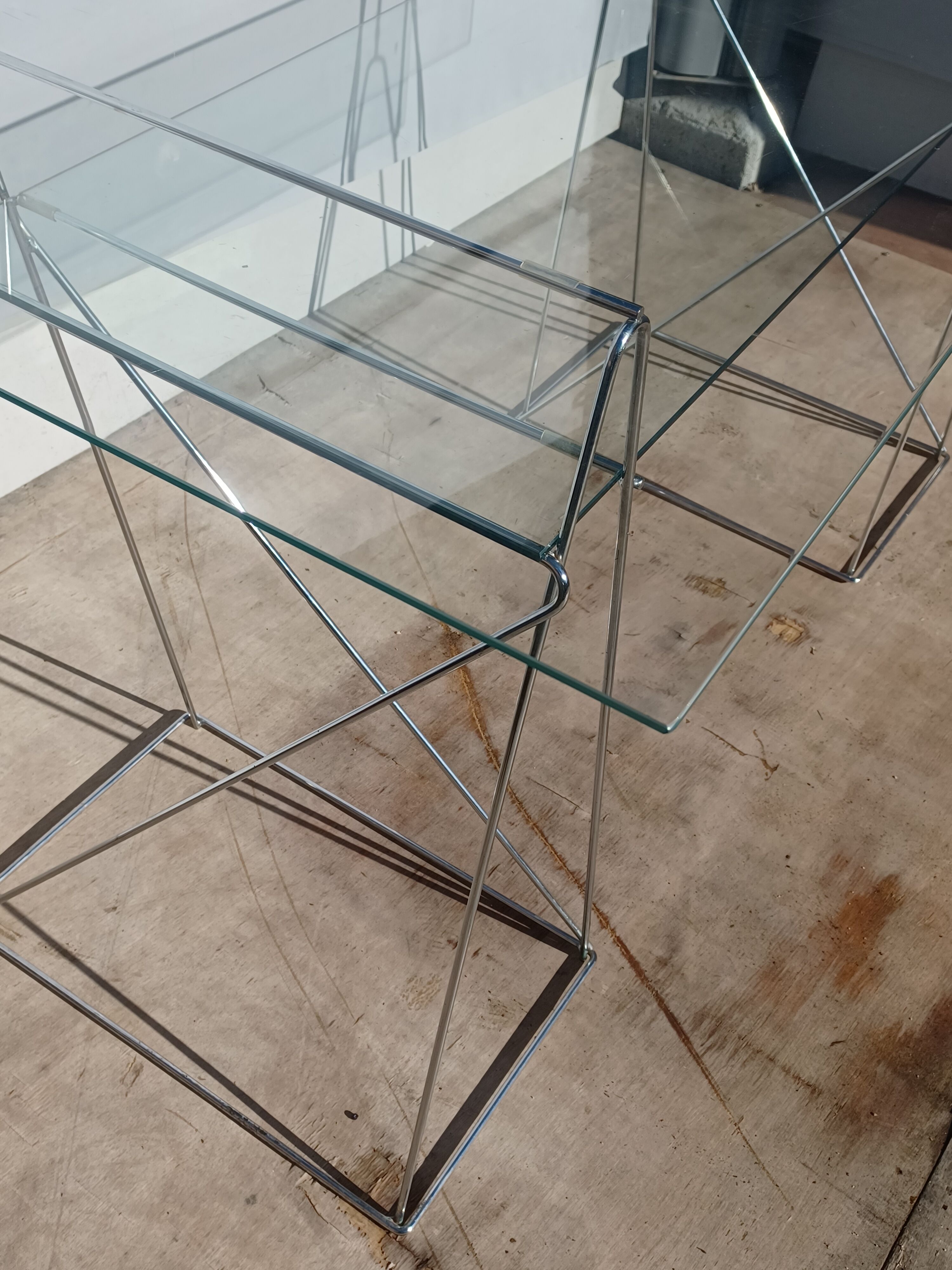 Vintage minimalist desk table steel and glass