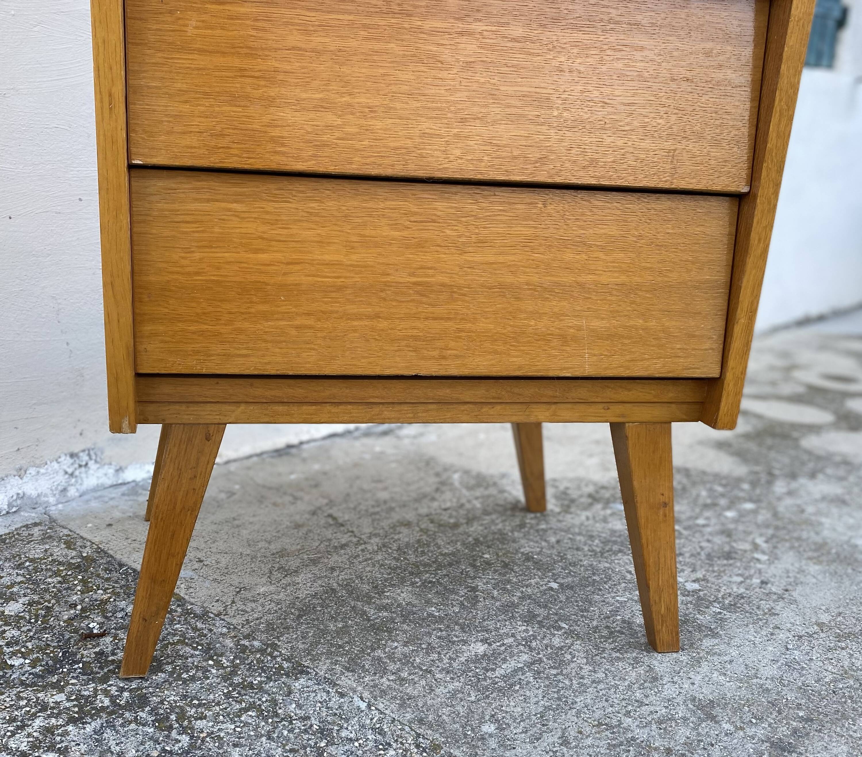 Vintage 1960s chest of drawers with compass legs and 6 slanted drawers