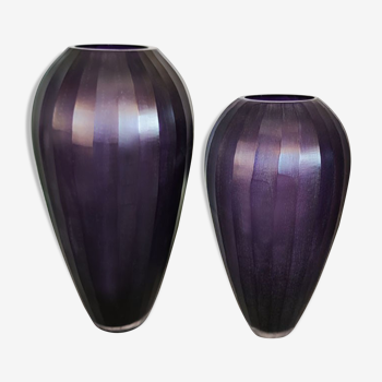 1970s purple pair of vases in Murano glass. made in italy
