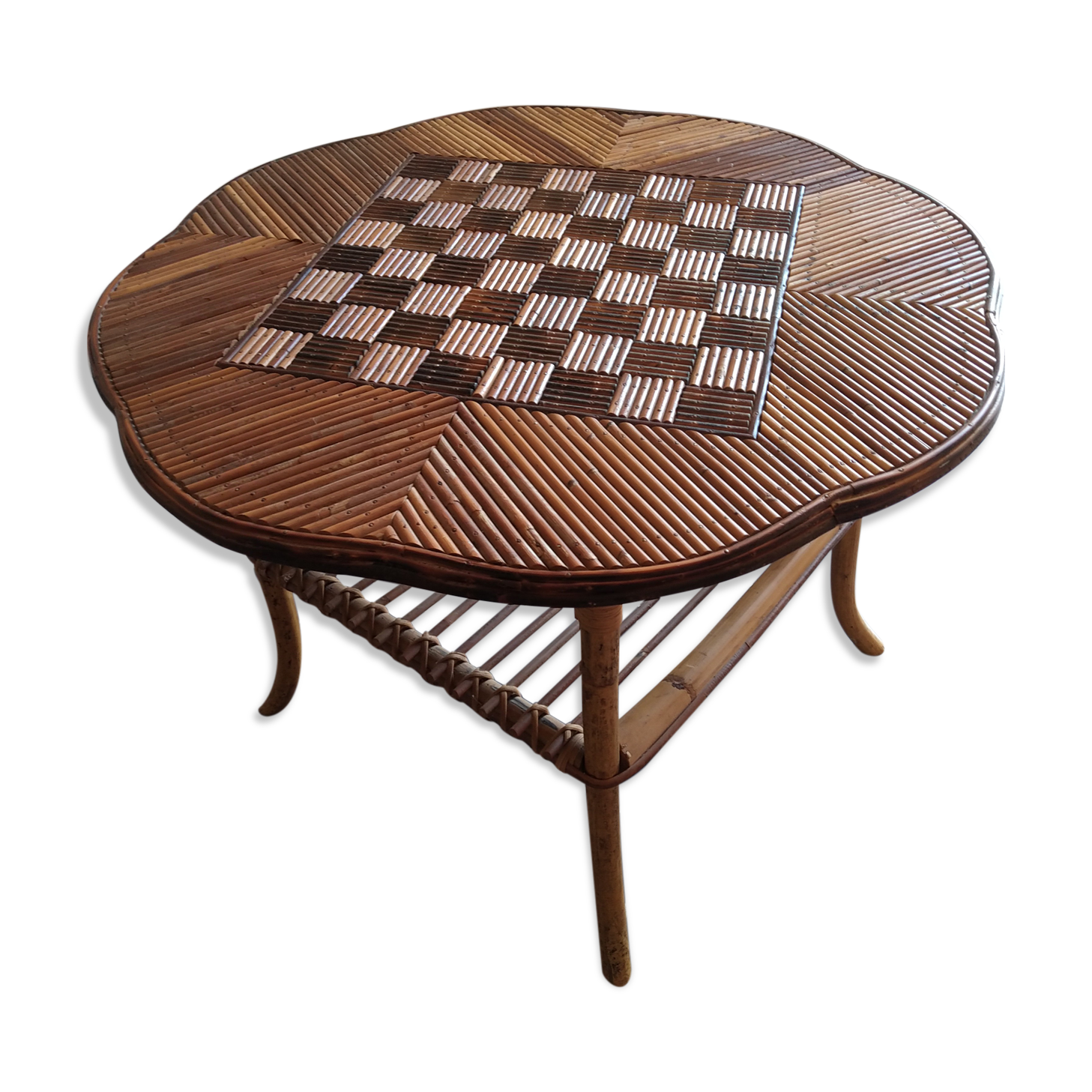 Chessboard rattan coffee table