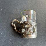 Liquor service Art Nouveau 1/2 Enamelled colored crystal with silver metal frame