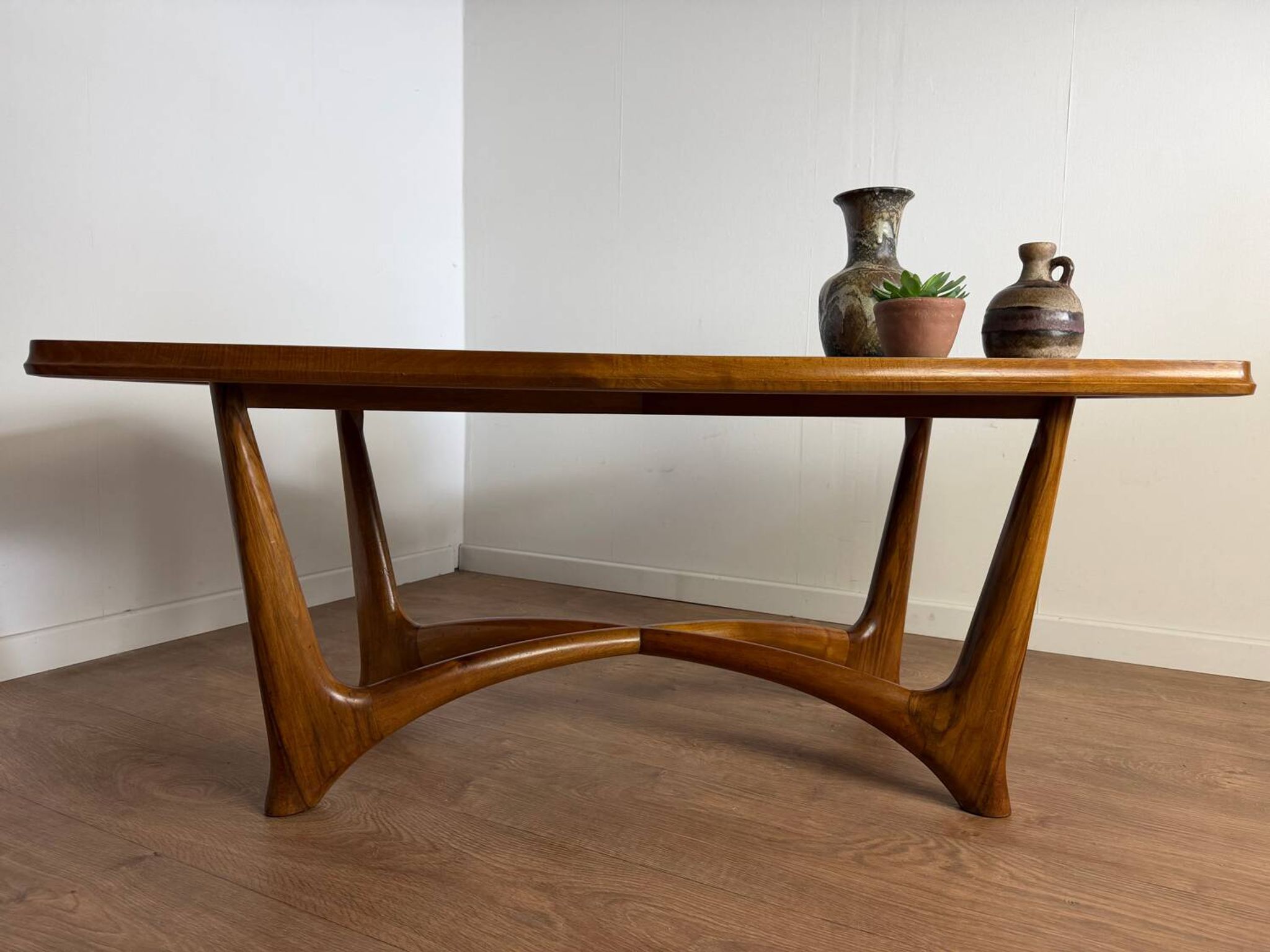 Vintage wooden coffee table – sculptural base