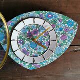 Vintage formica clock asymmetrical silent wall clock "Fleurie bleu violet"