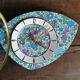 Vintage formica clock asymmetrical silent wall clock "Fleurie bleu violet"