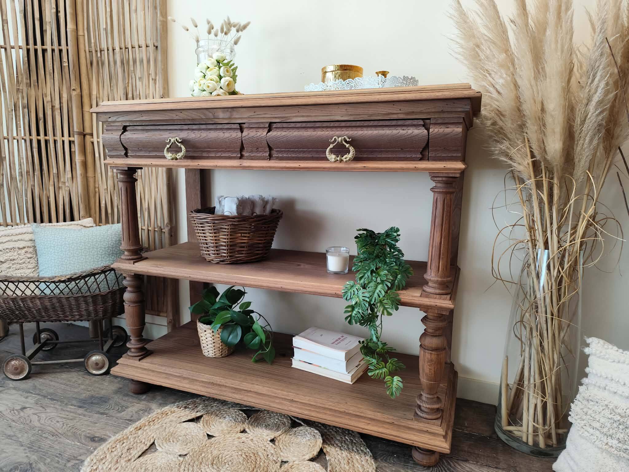 Console desserte meuble d'appoint en chêne massif