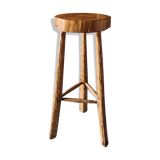 Brutalist tripod high stool - wood