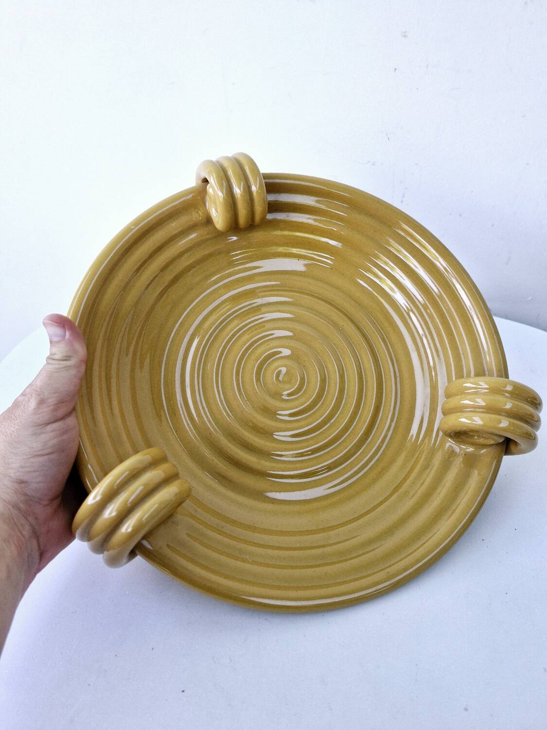 Vintage fruit bowl basket ocher ceramic art deco style