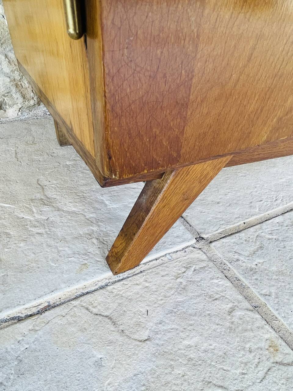Vintage storage furniture in flame-figured oak, by Gillard Bourdin, circa 196.