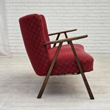 1960s, Danish 2-seater sofa, red furniture fabric, beech wood.