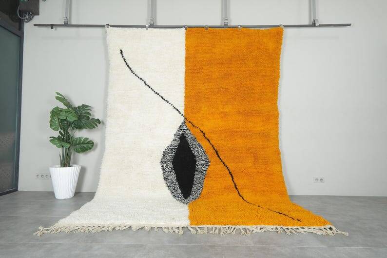 Abstract Moroccan rug, yellow and white, 150/250