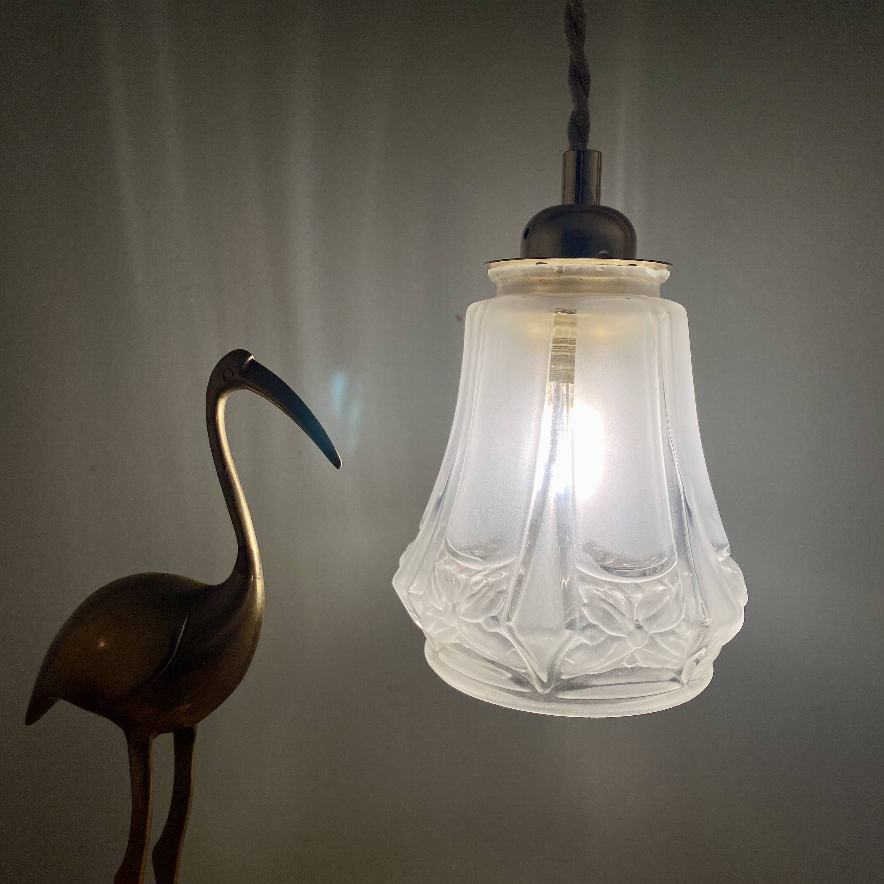 Vintage art deco tulip pendant light in frosted glass