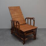Rare Vintage Bauhaus Rattan & Bamboo Chair with Ottoman by Erich Dieckmann