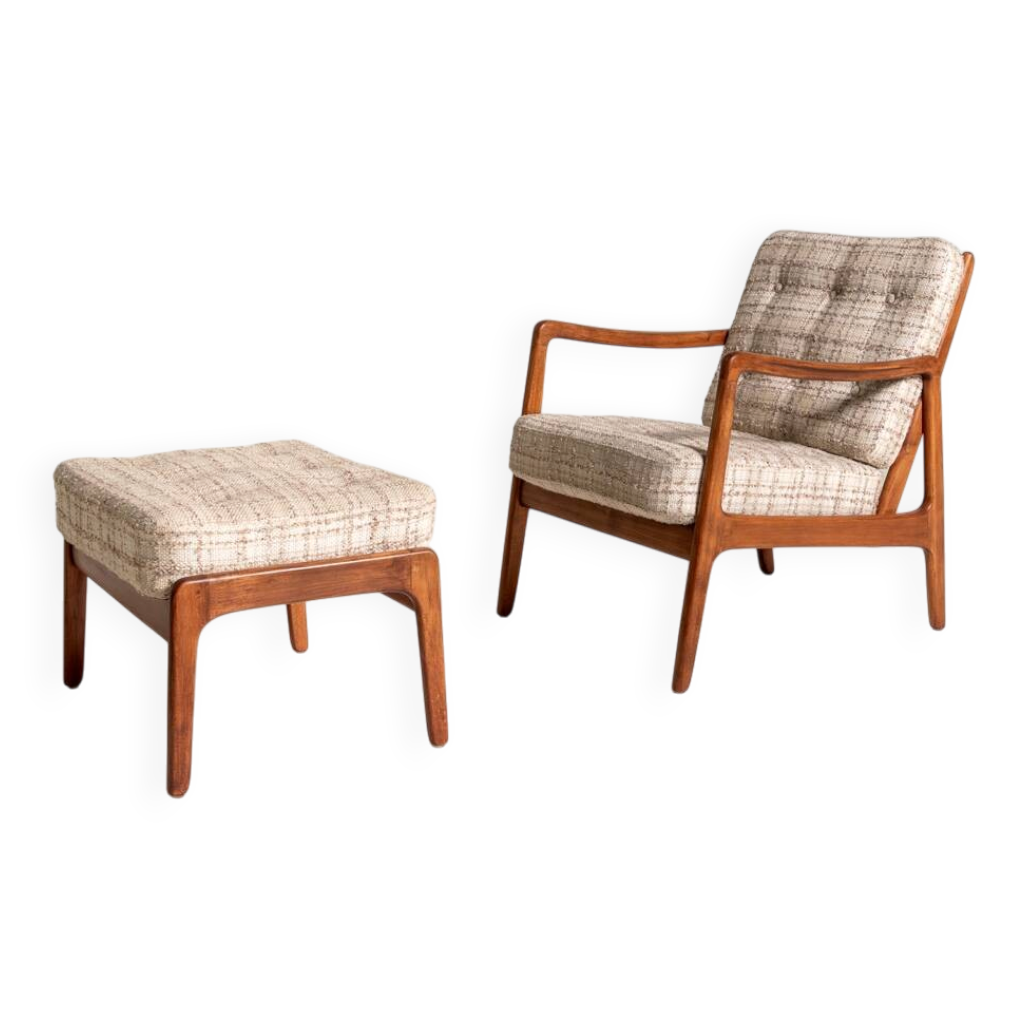 Model 109 Armchair by Ole Wanscher with Footstool, 1950s