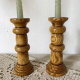 Pair of turned wooden candlesticks