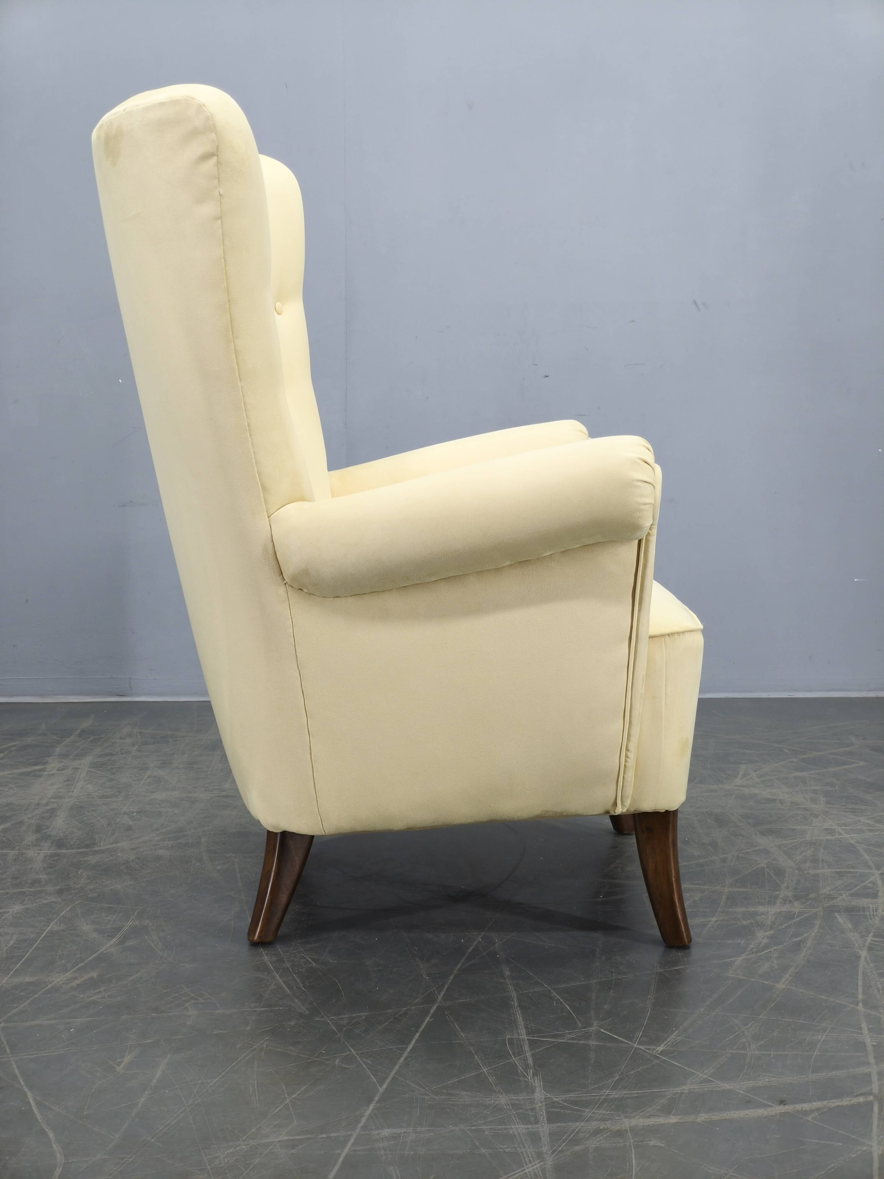 1950s Danish High Back Wing Lounge Chair Newly Reupholstered