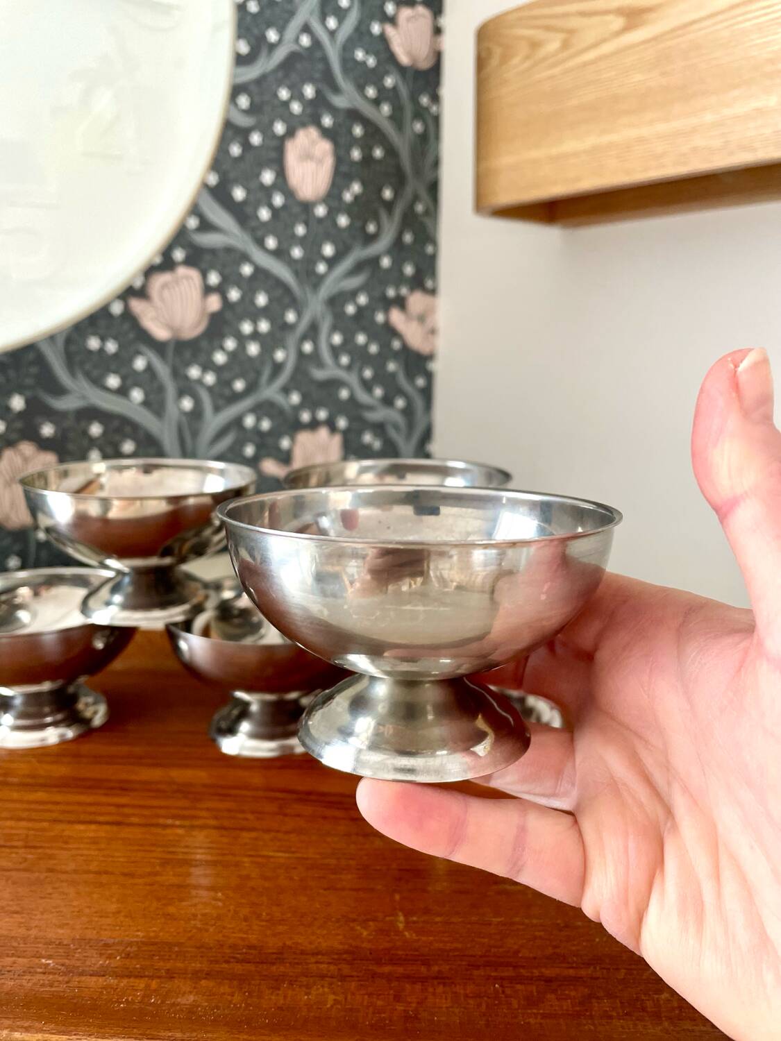 Set of 6 vintage stainless steel ice cream cups