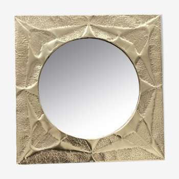 Hammered golden brass square mirror 27x27cm