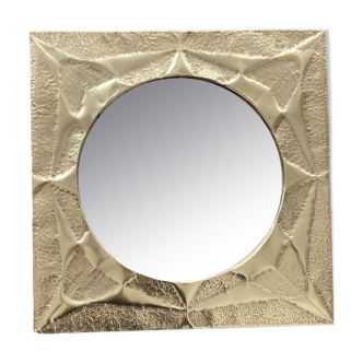 Hammered golden brass square mirror 27x27cm