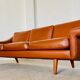 Vintage Danish mid-century Aage Christiansen (Matador) cognac leather sofa 60s