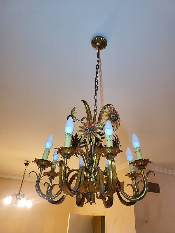 Set of painted metal chandeliers with flower decor