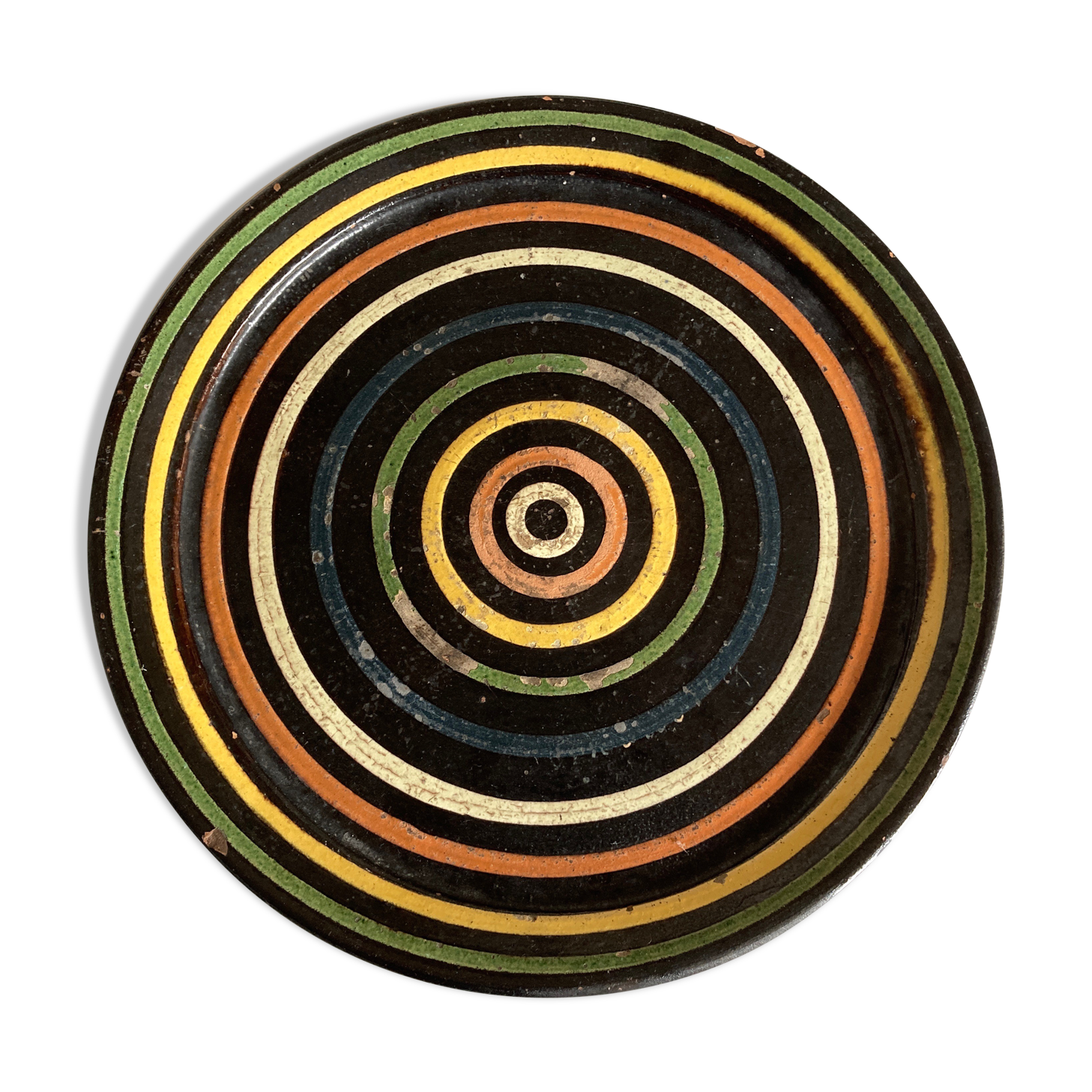 Plat XL centre de table en terre cuite vernissée céramique 1950